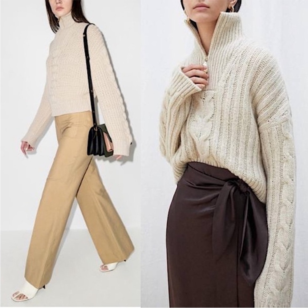 NANUSHKA Cotton Half Zip Chunky Cable Knit Ribbed Oversized Crop Sweater M - Picture 14 of 16